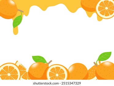 Vector illustration of a fresh orange frame with dripping juice