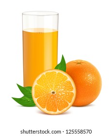 Vektorgrafik von frischer Orange mit Blättern und Glas mit Saft. EPS10