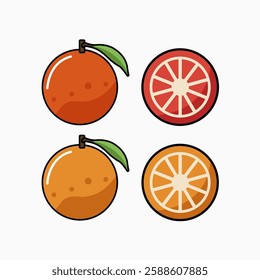 Vector illustration of a fresh orange with realistic details, complete with refreshing green leaves. The design is created in EPS format, suitable for graphic design needs, product packaging branding