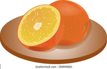 Vector illustration of fresh orange . A whole orange and its half. Fruit .