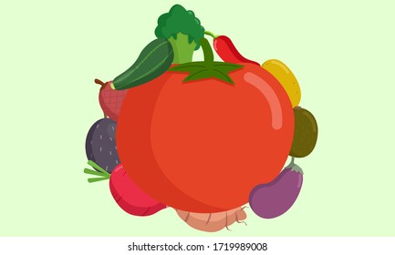 Vector illustration with fresh organic vegetables isolated. Healthy lifestyle or concept of diet.