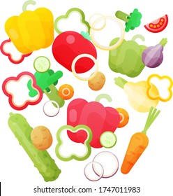 Vector illustration with fresh organic vegetables isolated on white background.