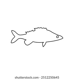 Vector illustration of fresh perch freshwater fish, outline on white. For menu, label, recipe, product packaging. Freshwater food element. Action promotion and advertising. Caviar. EPS 10.