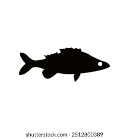 Vector illustration of fresh perch freshwater fish, solid black on white. For menu, label, recipe, product packaging. Freshwater food element. Action promotion and advertising. Caviar. EPS 10