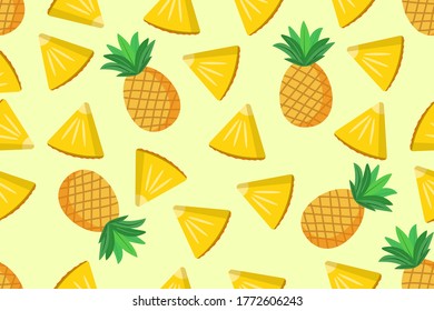 Vector illustration of fresh pineapple seamless pattern, fruit or nature background