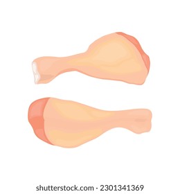 Vektorgrafik von frischen, rohen Huhn- und Hühnerteilen einzeln auf weißem Hintergrund. Brust, Flügel und Beine. Gebackenes Fleisch von ganzen Hühnern