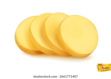 Vector illustration of fresh raw potato slices with skin. Perfect for food packaging, cooking blogs, restaurant menus, or recipe books. Isolated on white background