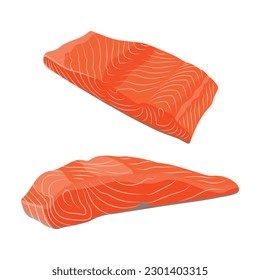Ilustración vectorial de salmón crudo fresco, trucha, filete de atún. Fresco y delicioso dibujo de caricaturas de carne de marisco para recursos digitales.