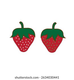 Ilustración vectorial de fresa roja fresca y hojas verdes