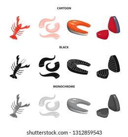 Vector illustration of fresh  and restaurant icon. Collection of fresh  and marine   vector icon for stock.