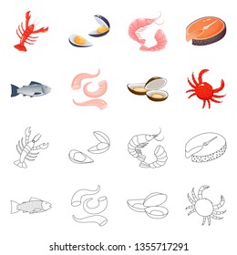 Vector illustration of fresh  and restaurant icon. Collection of fresh  and marine   stock symbol for web.