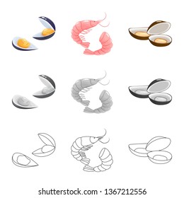 Vector illustration of fresh  and restaurant icon. Collection of fresh  and marine   vector icon for stock.