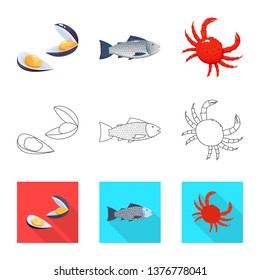Vector illustration of fresh  and restaurant icon. Set of fresh  and marine   stock symbol for web.