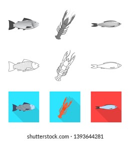 Vector illustration of fresh  and restaurant icon. Set of fresh  and marine   vector icon for stock.