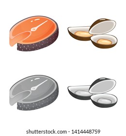 Vector illustration of fresh  and restaurant icon. Set of fresh  and marine   stock symbol for web.