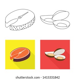 Vector illustration of fresh  and restaurant icon. Collection of fresh  and marine   stock symbol for web.
