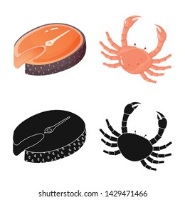 Vector illustration of fresh and restaurant icon. Set of fresh and marine stock vector illustration.