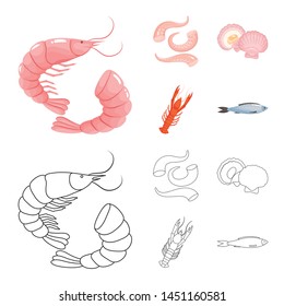 Vector illustration of fresh and restaurant icon. Set of fresh and marine stock vector illustration.