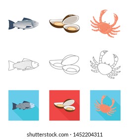 Vector illustration of fresh and restaurant icon. Set of fresh and marine vector icon for stock.