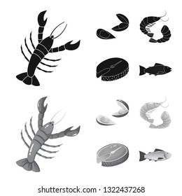 Vector illustration of fresh  and restaurant logo. Collection of fresh  and marine   vector icon for stock.