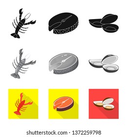 Vector illustration of fresh  and restaurant logo. Collection of fresh  and marine   vector icon for stock.