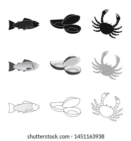 Vector illustration of fresh and restaurant logo. Set of fresh and marine stock symbol for web.