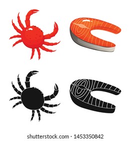 Vector illustration of fresh and restaurant logo. Set of fresh and marine stock symbol for web.