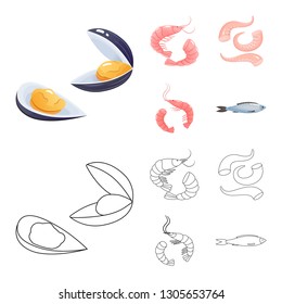 Vector illustration of fresh  and restaurant sign. Collection of fresh  and marine   stock symbol for web.