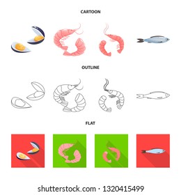 Vector illustration of fresh  and restaurant sign. Set of fresh  and marine   vector icon for stock.