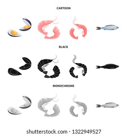 Vector illustration of fresh  and restaurant sign. Collection of fresh  and marine   vector icon for stock.