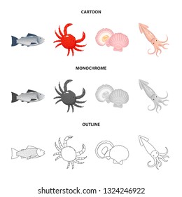 Vector illustration of fresh  and restaurant sign. Collection of fresh  and marine   vector icon for stock.