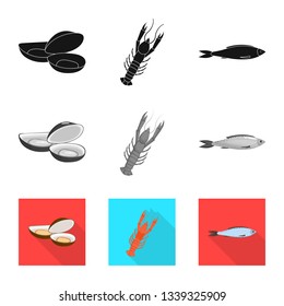 Vector illustration of fresh  and restaurant sign. Collection of fresh  and marine   vector icon for stock.