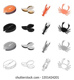 Vector illustration of fresh  and restaurant sign. Collection of fresh  and marine   vector icon for stock.