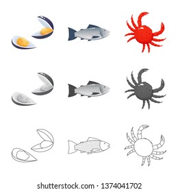 Vector illustration of fresh  and restaurant sign. Collection of fresh  and marine   stock symbol for web.