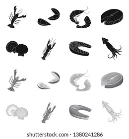 Vector illustration of fresh  and restaurant sign. Set of fresh  and marine   stock vector illustration.