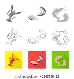 Vector illustration of fresh  and restaurant sign. Collection of fresh  and marine   vector icon for stock.