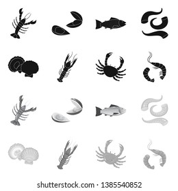 Vector illustration of fresh  and restaurant sign. Collection of fresh  and marine   stock vector illustration.