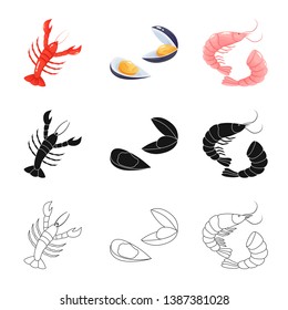 Vector illustration of fresh  and restaurant sign. Collection of fresh  and marine   vector icon for stock.