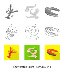 Vector illustration of fresh  and restaurant sign. Collection of fresh  and marine   vector icon for stock.