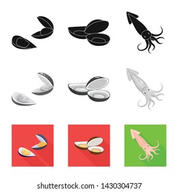 Vector illustration of fresh and restaurant sign. Set of fresh and marine stock symbol for web.