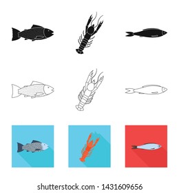 Vector illustration of fresh and restaurant sign. Set of fresh and marine vector icon for stock.
