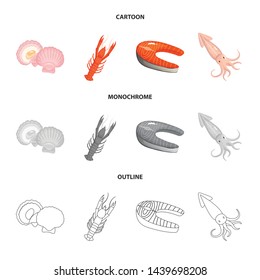 Vector illustration of fresh and restaurant sign. Set of fresh and marine vector icon for stock.