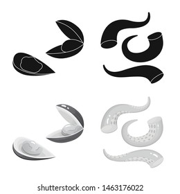 Vector illustration of fresh and restaurant sign. Set of fresh and marine stock vector illustration.