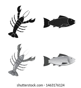 Vector illustration of fresh and restaurant sign. Collection of fresh and marine stock vector illustration.