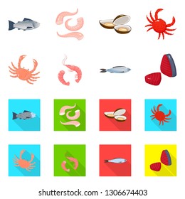 Vector illustration of fresh  and restaurant symbol. Set of fresh  and marine   vector icon for stock.