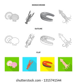 Vector illustration of fresh  and restaurant symbol. Collection of fresh  and marine   stock vector illustration.