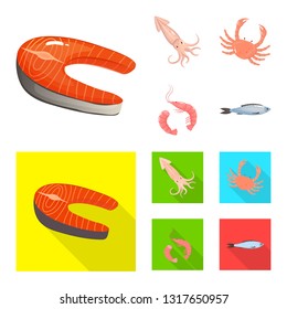 Vector illustration of fresh  and restaurant symbol. Collection of fresh  and marine   stock symbol for web.