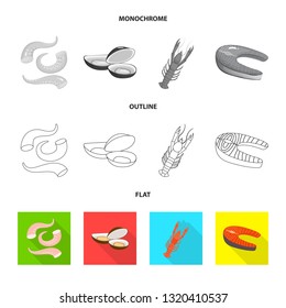 Vector illustration of fresh  and restaurant symbol. Collection of fresh  and marine   stock vector illustration.