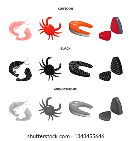 Vector illustration of fresh  and restaurant symbol. Collection of fresh  and marine   stock vector illustration.