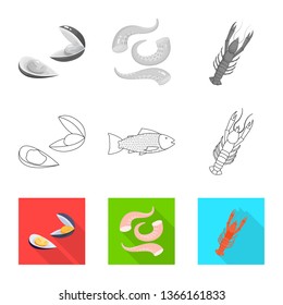 Vector illustration of fresh  and restaurant symbol. Collection of fresh  and marine   stock vector illustration.